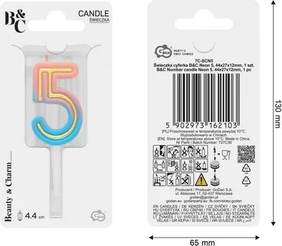 Zdjęcie produktu dla Świeczka B&C cyferka 5 neon - Godan