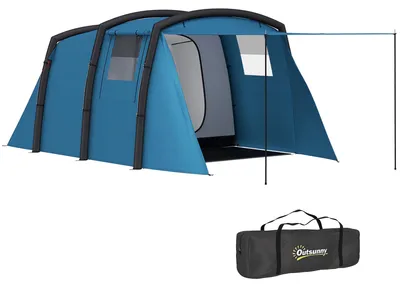 Produktbild von Aufblasbares Campingzelt 3-6 Personen Outdoor Tunnelzelt mit Seitenfenstern Tür Luftträger 4,4 x 2,8 x 1,95 m Blau