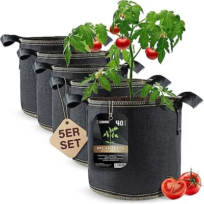 Productafbeelding van Plantenzakken Vliesstof - Aardappelzakken Groeizakken - Planten Kweken - Waterluchtdoorlatend - 5 stuks 40 liter - Grijs