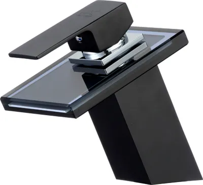 Produktbild von Glas Wasserfall Waschtischarmatur schwarz | Bad Wasserhahn Armatur Waschbecken