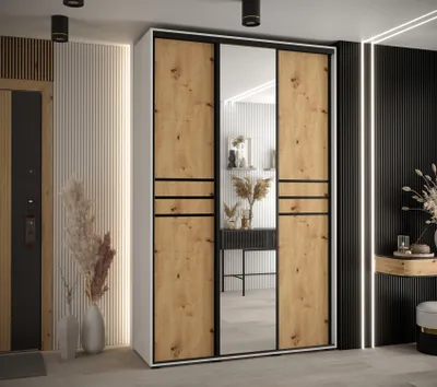 Obrázok produktu pre Šatníková skriňa ASIRI 11 - 150/60 cm, biela / dub artisan / čierna