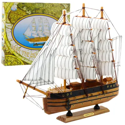 Zdjęcie produktu dla Model Kolekcjonerski Dekoracyjny Statek Żaglowiec Trójmasztowy Biały 39X36Cm