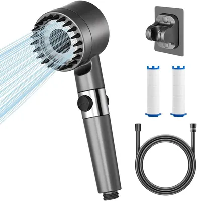 Immagine prodotto di Doccia con filtro - Risparmio idrico - Doccia ad alta pressione con 3 + 1 tipi di getto e tubo flessibile - Rimuove il calcare e il cloro