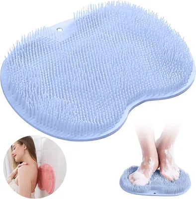 Obrázok produktu pre Protišmyková silikónová masážna podložka, scrubber so prísavkami, modrá, na umývanie a masáž chrbta a nôh