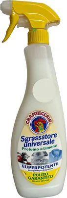 A bottle of Chante Clair degreaser with a yellow spray nozzle.