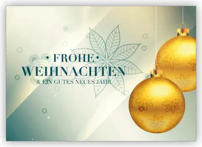 Produktbild von 4x Klassische edle Weihnachtskarte mit Weihnachtskugeln in blau grün: Frohe Weihnachten und ein gutes neues Jahr