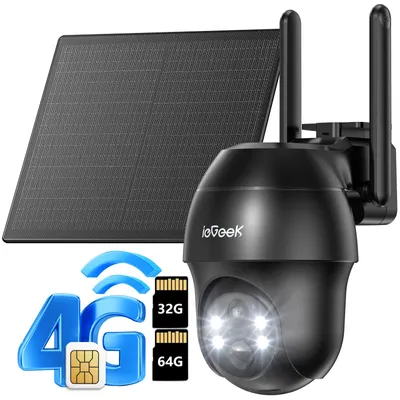 Obrázek produktu pro dohledová kamera 4G LTE se sim kartou venkovní solární kamera 2K 360° PTZ bezdrátový dohled s barevným nočním viděním bez wifi s 32G a 64G kartou