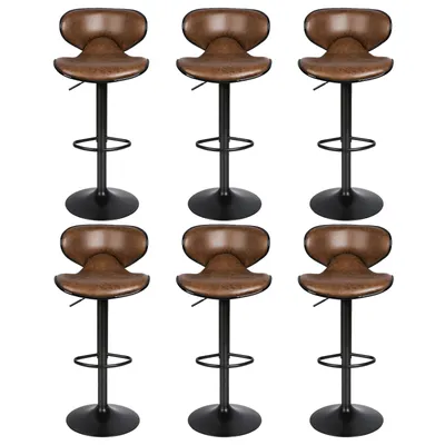 Produktbild von 6er Set Barhocker 360° drehbar höhenverstellbar gepolsterter Barstuhl mit Rückenlehne und Fußstütze
