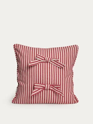 Zdjęcie produktu dla HOMLA Poszewka SELUNE bawełniana z kokardkami w czerwone paski 45x45 cm