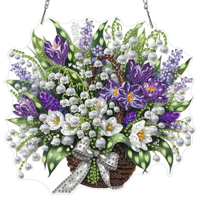 Immagine prodotto di Set per creare ciondoli con tecnica diamond painting: cesto con fiori primaverili, ornamento da appendere, ideale per adulti