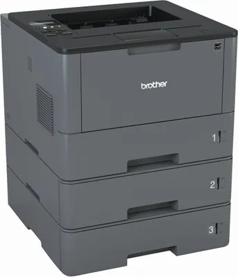 A Brother laser printer with three stacked paper trays.