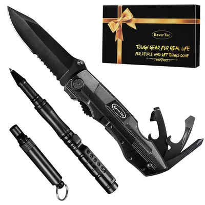 Immagine prodotto di Set regalo per utensili: coltello multiuso con pinze, penna con rompiglaccio, fischietto di emergenza, confezione da 3 pezzi