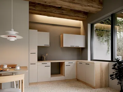 Produktbild von Respekta Winkelküche Leerblock Küchenzeile Merle 250 x 172 cm – Kaschmir / Eiche Sägerau Nachbildung