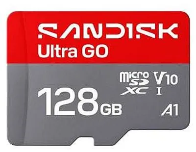 Zdjęcie produktu dla SanDisk Ultra GO, 128 GB, MicroSDXC, UHS-I, 190 MB/s, V10, Szary, Czerwony