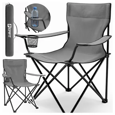 Obrázek produktu pro Skládací kempingová židle, lehká, nosnost až 120 kg, s područkami, GO100, šedá, outdoorová