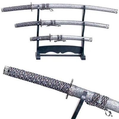 Image de Ensemble de 3 sabres samouraï avec support – Katana Wakizashi Tanto décoratif – Sculpture décorative japonaise JBL-W4