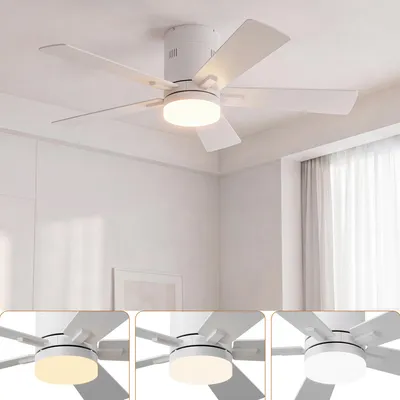 Obrázek produktu pro Stropní ventilátor INONEFT, 106 cm, s osvětlením a dálkovým ovládáním, 5 lopatek, tichý provoz, DC motor, 6 rychlostí, 3 teploty barvy, časovač, bílý