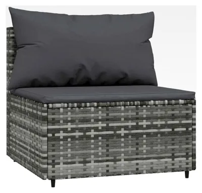 Produktbild von Garten Mittelsofa, Gartensofa mit Kissen aus Stahlrahmen, Modulares Sofa für Terrasse, Gartenmöbel Loungemöbel, Grau Poly Rattan