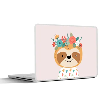 Produktbild von MuchoWow® Laptop Aufkleber Sticker Cover Faultier - Blumen - Tiere 31x22.5 cm - Laptop-Deko
