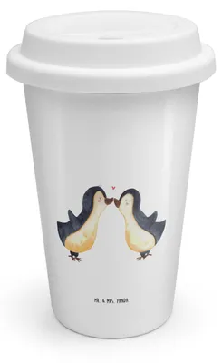 Produktbild von Mr. & Mrs. Panda Kaffeebecher To Go Pinguin Liebe - Weiß - Geschenk, Thermobecher, Vertraut, becher kaffee, ToGo, Hochzeitstag, Love, Hochzeit, Liebesgeschenk, Coffee