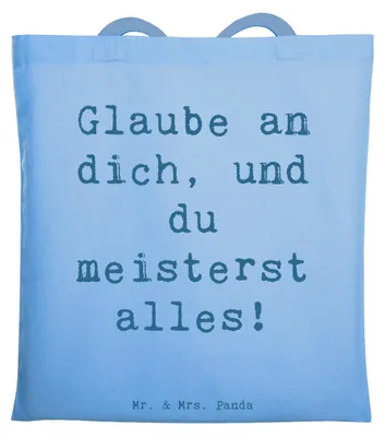 Produktbild von Mr. & Mrs. Panda Tote Bag Spruch Stolpersteine im Alltag meistern - Sky Blue - Geschenk, Ziele erreichen, Einkaufstasche, Shopping Tasche, Trost, Ermutigung, Zuversicht