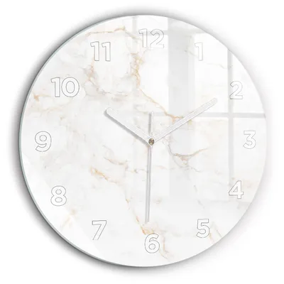 Obrázok produktu pre Wallfluent Hodiny - Okrúhle Sklenené Nástenné Hodiny - Tichý Quartz Strojček - Dekorácia Na Stenu V Spálni - Biele Hodinové Ručičky - 60cm - Elegantný mramor