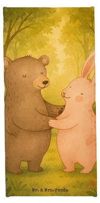 Produktbild von Mr. & Mrs. Panda Strandtuch Bär und Hase Umarmen Design - Grau Pastell - Geschenk, Strandlaken, sporthandtuch, Freundin, für Immer, Bärchen, Handtuch, Frotteehandtuch