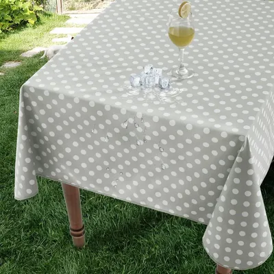 Produktbild von Wachstuchtischdecke 140x320 cm Grau mit Punkten abwaschbar PVC Gartentischdecke modern