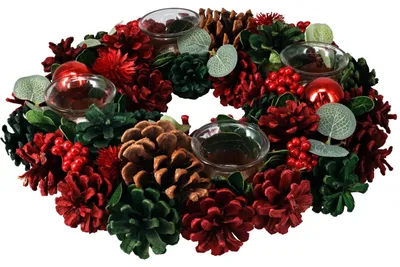 Produktbild von Adventskranz mit 4 Kerzenhaltern und Zapfen, Ø 34 cm