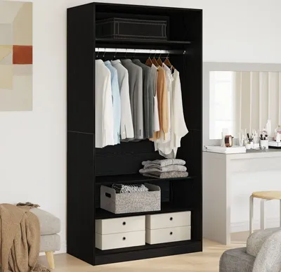 Produktbild von Möbel Kleiderschrank in Schwarz mit Eiche 100x50x200 cm aus Holzwerkstoff - Kleiderschränke 3329297