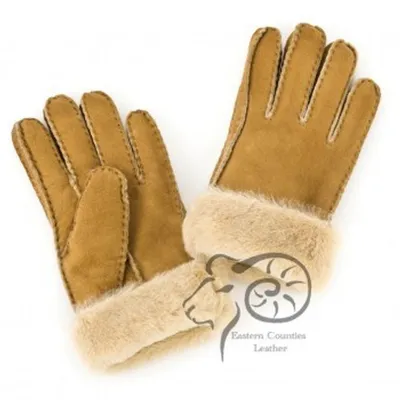 Productafbeelding van Eastern Counties Leather dameshandschoenen van schapenvacht met manchetten, model EL223 (maat S), kleur: bruin