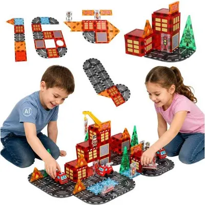 Obrázek produktu pro 3D magnetické stavebnice hasičský sbor 2 auta 92 dílků