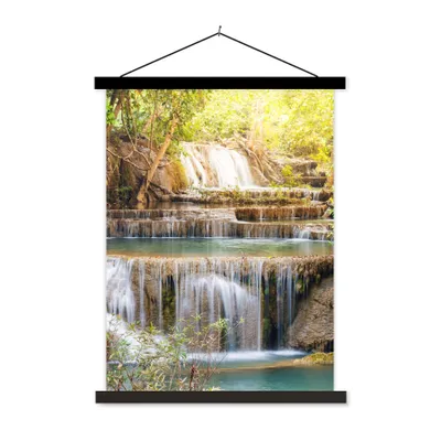 Produktbild von MuchoWow® Textilposter Sonne - Wasserfall - Landschaft 120x160 cm mit schwarzem Rahmen - Magnetischer
