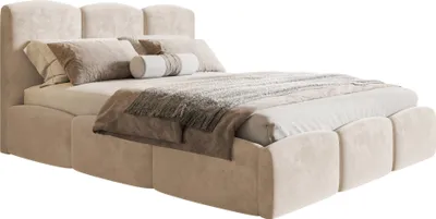 Produktbild von Polsterbett 180x200 Roma Slim - dickem Schaumstoff, Bettkasten, Metall Lattenrost - Samtstoff Beige