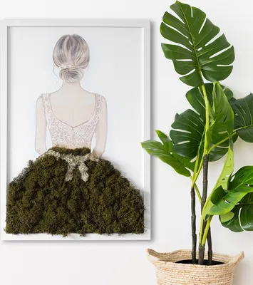 Produktbild von Moosbild mit Echtem Isländisch Moos - 40x60 cm - Weißer MDF-Rahmen - Ballerina