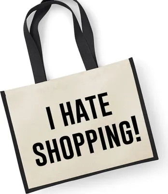Produktbild von Huuraa Jutetasche I hate shopping 21 Liter Black Jute und Baumwolle Einkaufstasche Geschenkidee