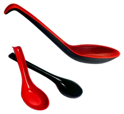 Produktbild von 5 Stück Suppenlöffel im chinesischen Stil, Kunststoff Suppenlöffel Reislöffel (Rot+Schwarz)