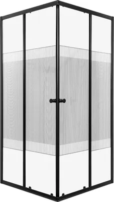 Produktbild von Kerra Xenia SQ Black 80x80 Duschkabine mit Duschwanne, schwarz Profile, 4/5mm ESG Sicherheitsglas, transparent mit schwarzen vertikalen Streifen