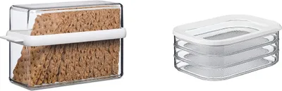 Produktbild von Mepal 2-tlg Vorratsdosen Frühstücks-Set Stora Weiß – Knäckebrotdose mit Kühlschrankdose – zur Aufbewahrung von Knäckebrot bzw. Wurst und Fleischwaren – 3 separate Aufbewahrungsbehälter