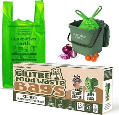 Produktbild von 120 Kompostierbare Caddy Liner - 100% biologisch abbaubare Lebensmittelabfälle Müllsäcke