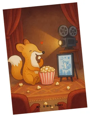 Produktbild von Mr. & Mrs. Panda Postkarte Fuchs Filme gucken Design - Weiß - Geschenk, Fotokarte, TV, Filmabend, Grußkarte, Fernsehen, Ansichtskarte, bildkarte, Postkarten, Kino