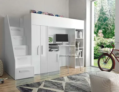 Produktbild von Etagenbett mit Schreibtisch Klára - weiß