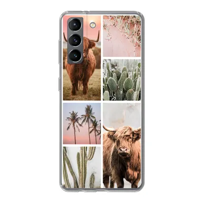 Produktbild von MuchoWow® Handyhülle Schutzhülle Hülle für Samsung Galaxy S21 Schottischer Highlander - Sukkulente - Pastell Silikon Softcase Handy Hülle - Softcase