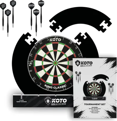 Produktbild von KOTO - Tournament Dartscheibe Set Schwarz, inkl. Surround, 2 Sätze 23 Gramm Darts, Halterung Dartscheibe & Dart Oche