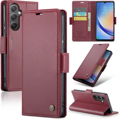 Produktbild von Galaxy A34 Hülle, Leder Brieftasche Kartenfach Schutzhülle mit Standfunktion für Samsung Galaxy A34 Rot
