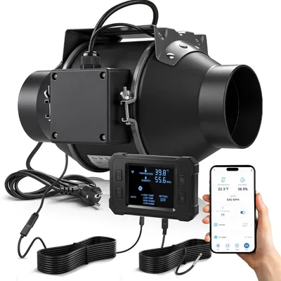 Produktbild von 100mm Rohrventilator WiFi APP 3000 RPM mit Frequenzumrichter EC-Motor 35W, 212 CFM 35-53 dB, 3m Kabel, Kanalventilator für Küche Garage Grow-Zelte