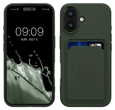 Produktbild von kwmobile Handyhülle für Apple iPhone 16 Hülle mit Kartenfach - TPU Case - Kabelloses Laden - Schutzhülle Cover in Dunkelgrün