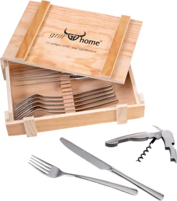 Produktbild von GRÄWE Grill-/Tafelbesteck SYLT in Holzkiste, mit Flaschenöffner