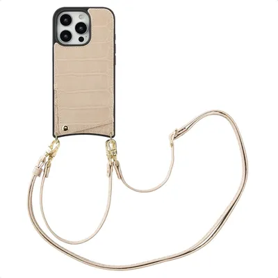 Productafbeelding van Selencia Nova Croco Telefoonhoes met Koord en Pashouder voor de Apple iPhone 16 Pro - Beige