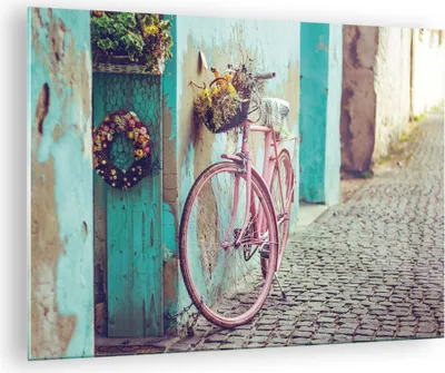 Produktbild von Bilder auf glas - Einteilig - Rosa Fahrrad Vintage - 70x50cm - Glasbilder - Wandbilder - Bilder - zum Aufhängen bereit - Wanddekoration aus Glas - Glas Bilder - Wandbild auf Glas - GAA70x50-4471